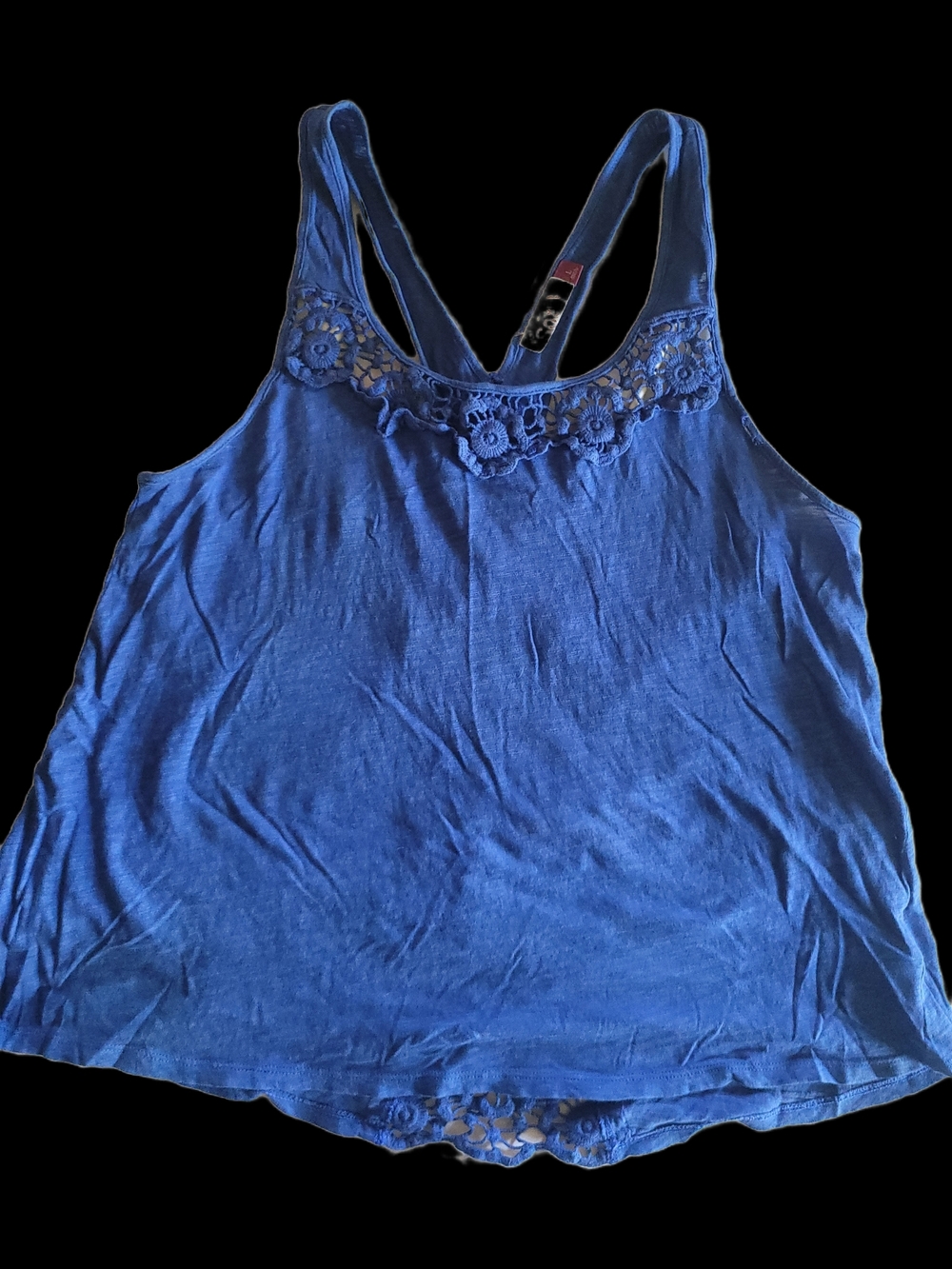 Blue Floral Crochet Lace Racerback Tank Top